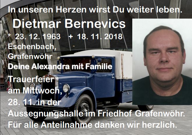 Traueranzeige Dietmar Bernevics