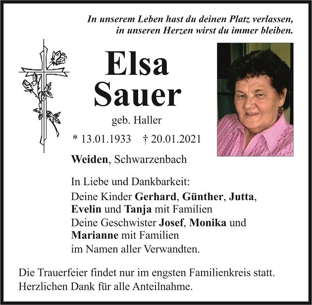 Traueranzeige Elsa Sauer Weiden