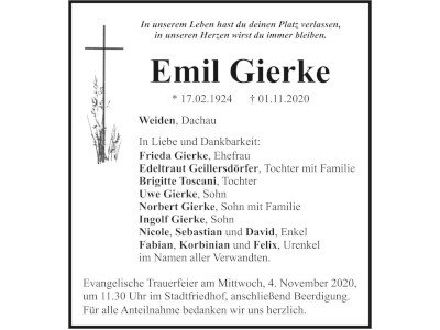 Traueranzeige Emil Gierke, Weiden