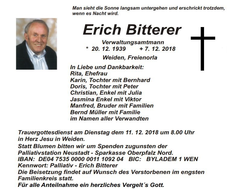 Traueranzeige Erich Bitterer Verwaltungsamtmann Weiden 2