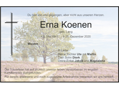 Traueranzeige Erna Koenen, Weiden