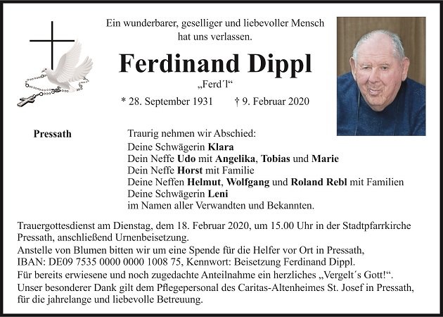 Traueranzeige Ferdinand Dippl Pressath