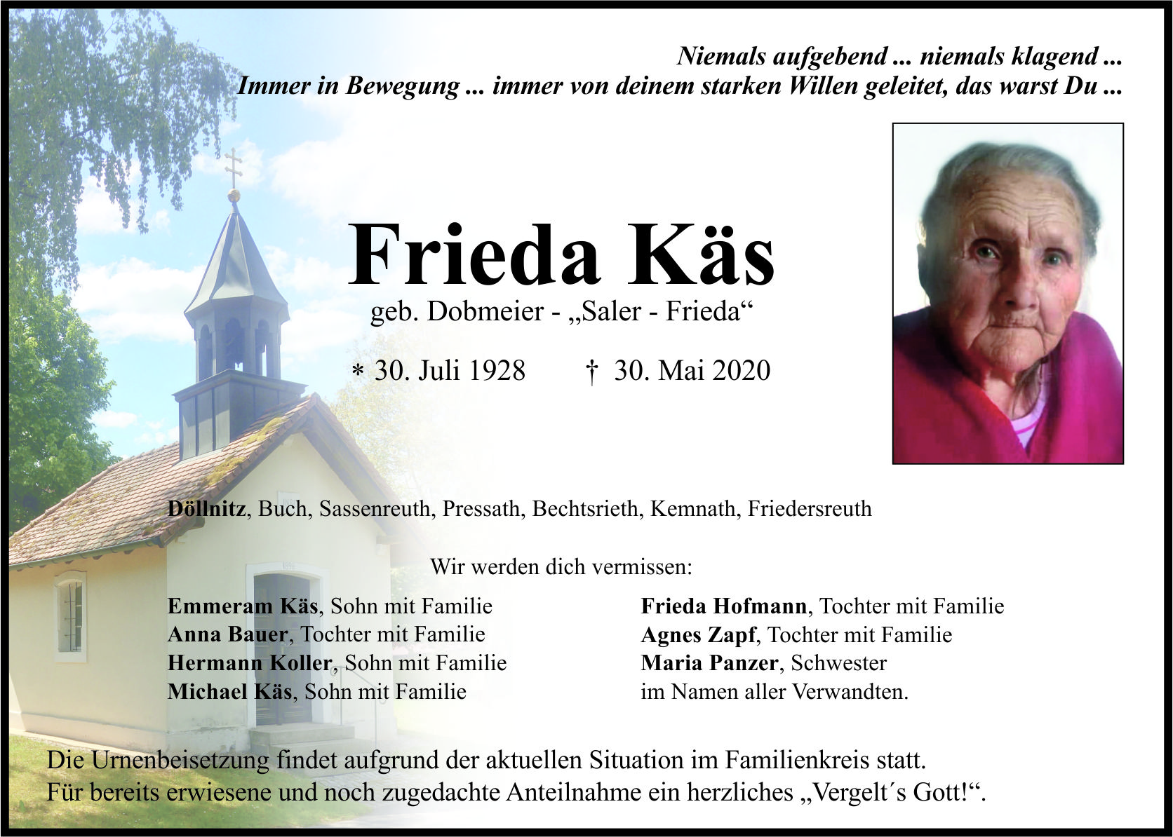 Traueranzeige Fireda Käs