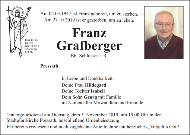 Traueranzeige Franz Grafberger Pressath
