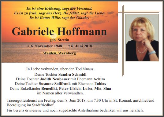Traueranzeige Gabriele Hoffmann Weiden