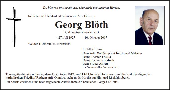 Traueranzeige Georg Blöth Weiden