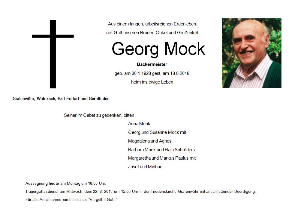 Traueranzeige Georg Mock Grafenwöhr komplett