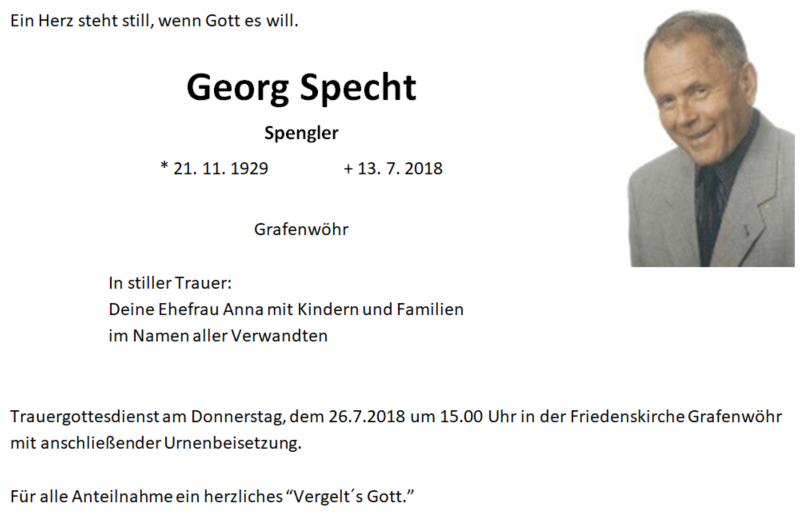 Traueranzeige Georg Specht Grafenwöhr