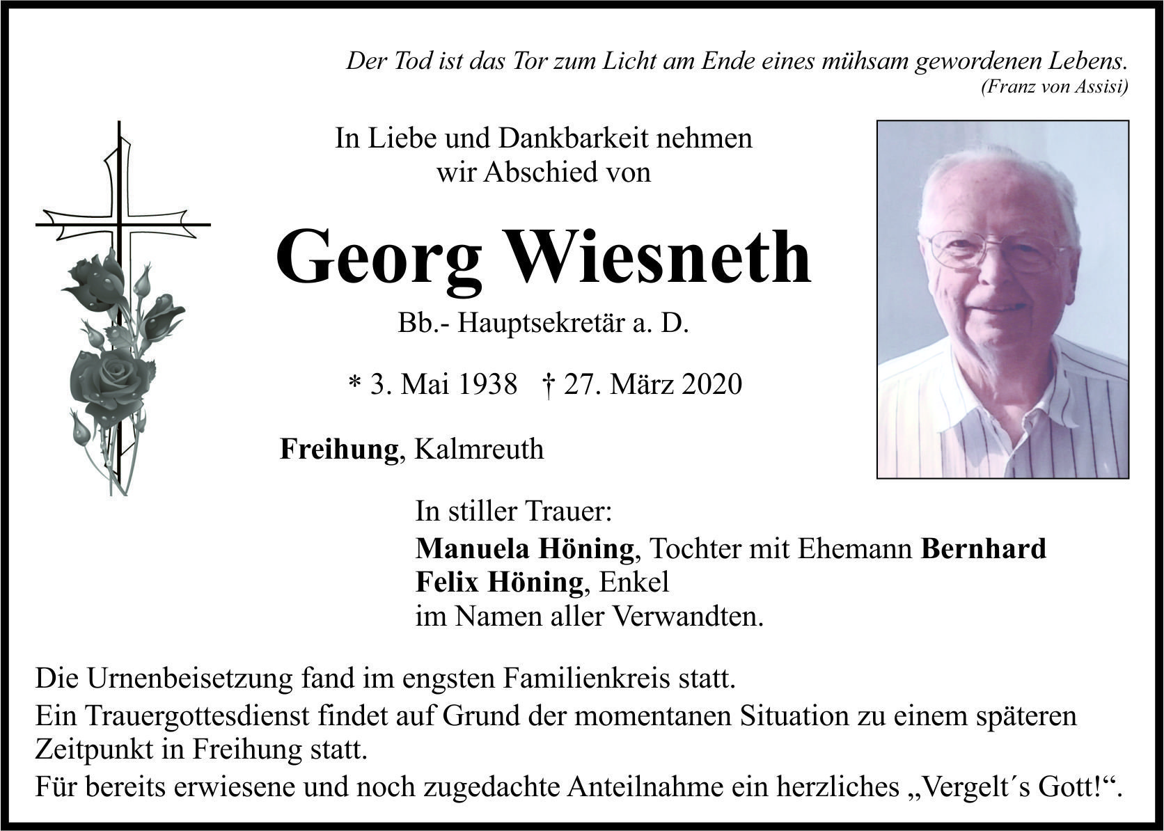 Traueranzeige Georg Wiesneth