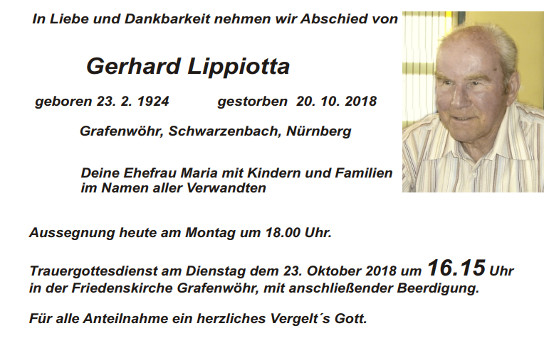 Traueranzeige Gerhard Lippiotta Grafenwöhr