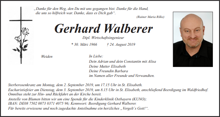 Traueranzeige Gerhard Walberer Weiden