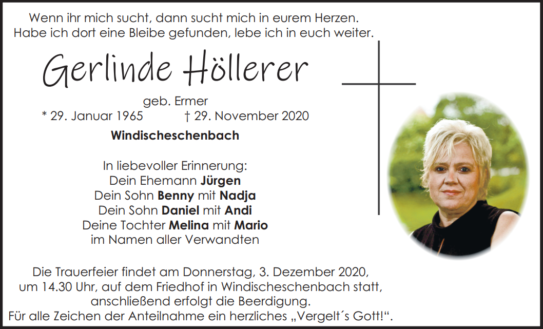 Traueranzeige Gerlinde Höllerer, Windischeschenbach