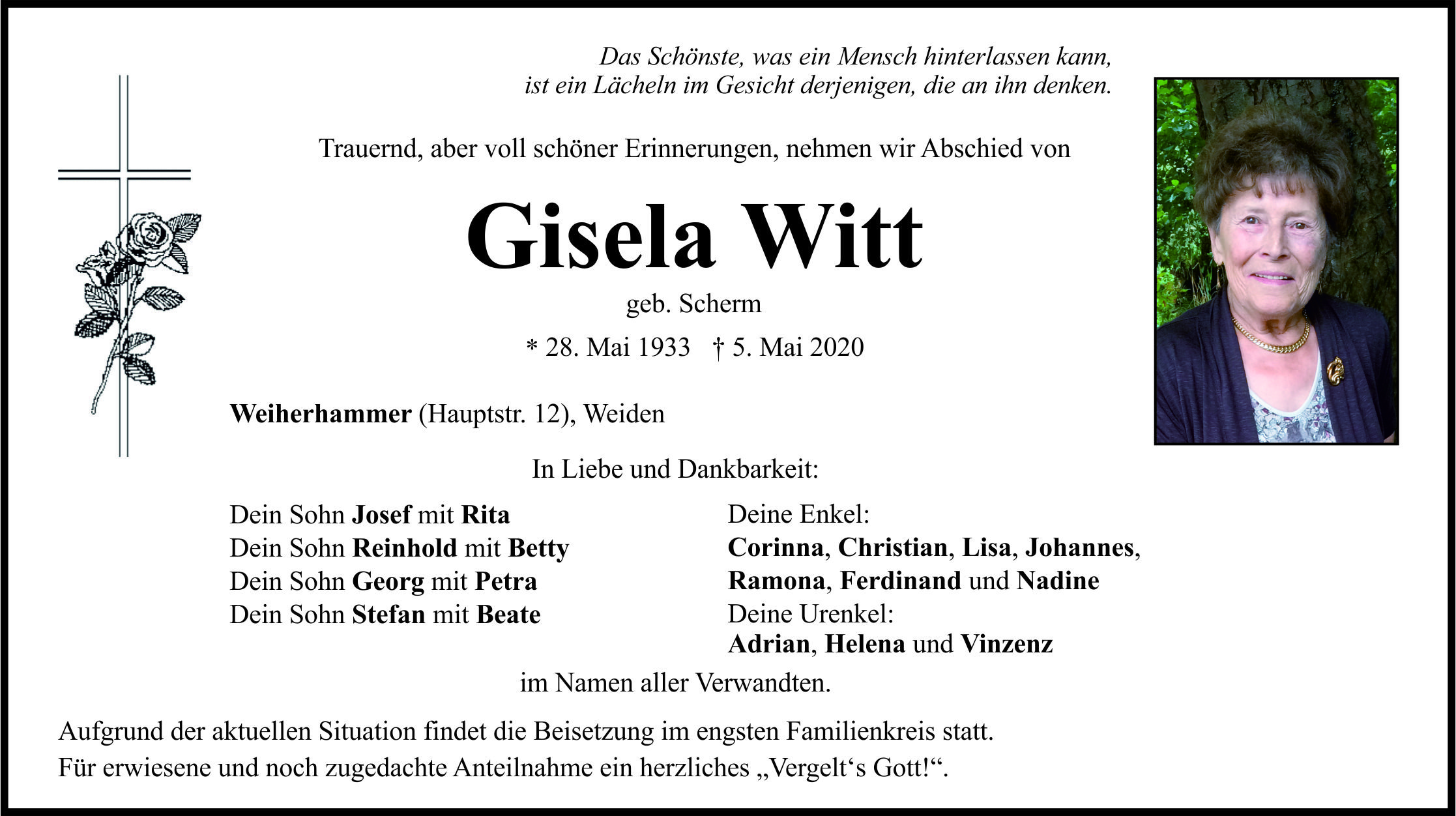 Traueranzeige Gisela Witt