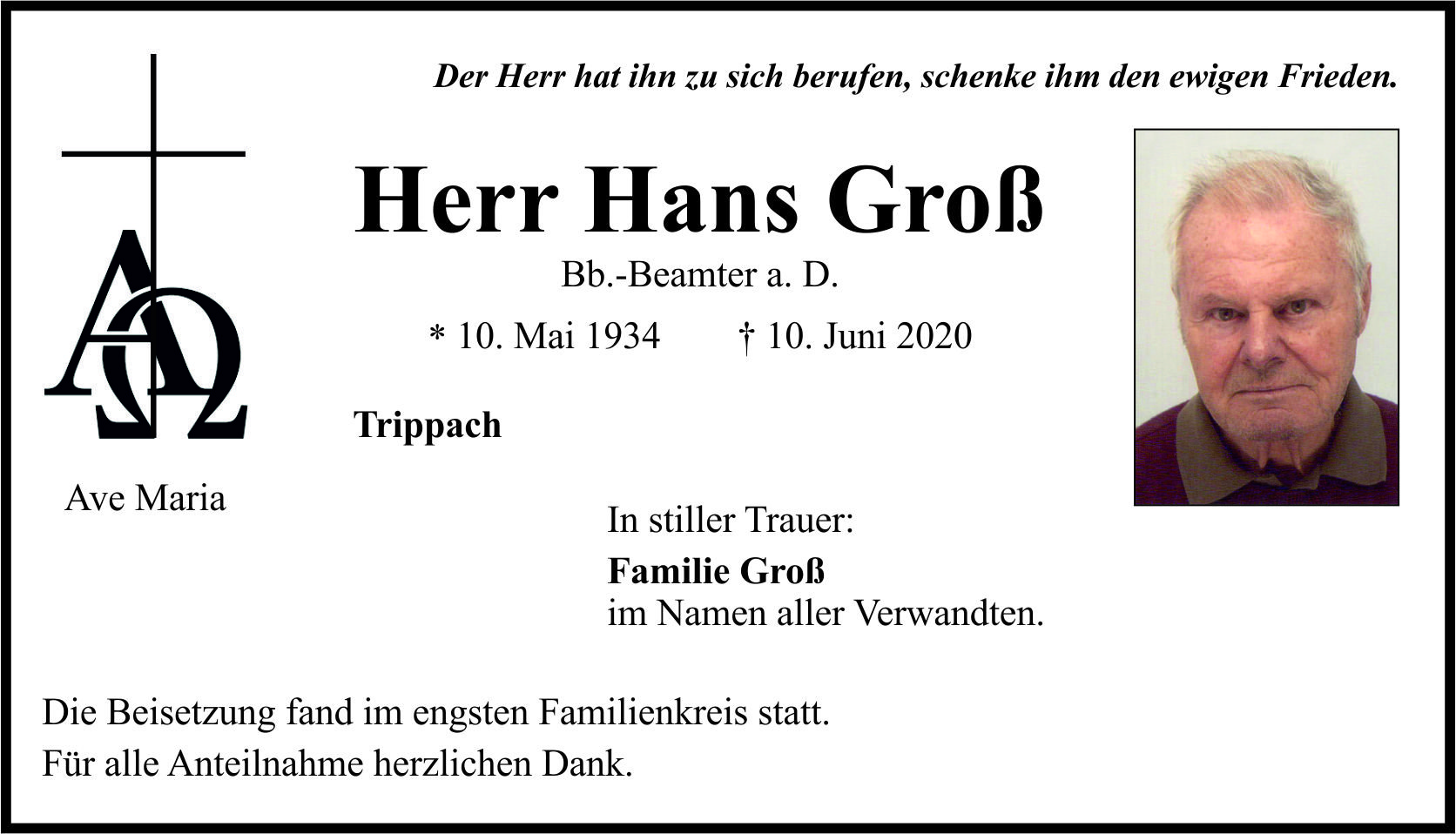 Traueranzeige Hans Groß