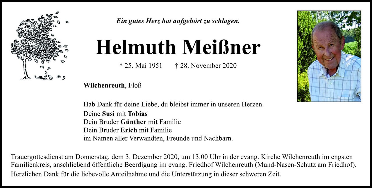 Traueranzeige Helmut Meißner, Wilchenreuth