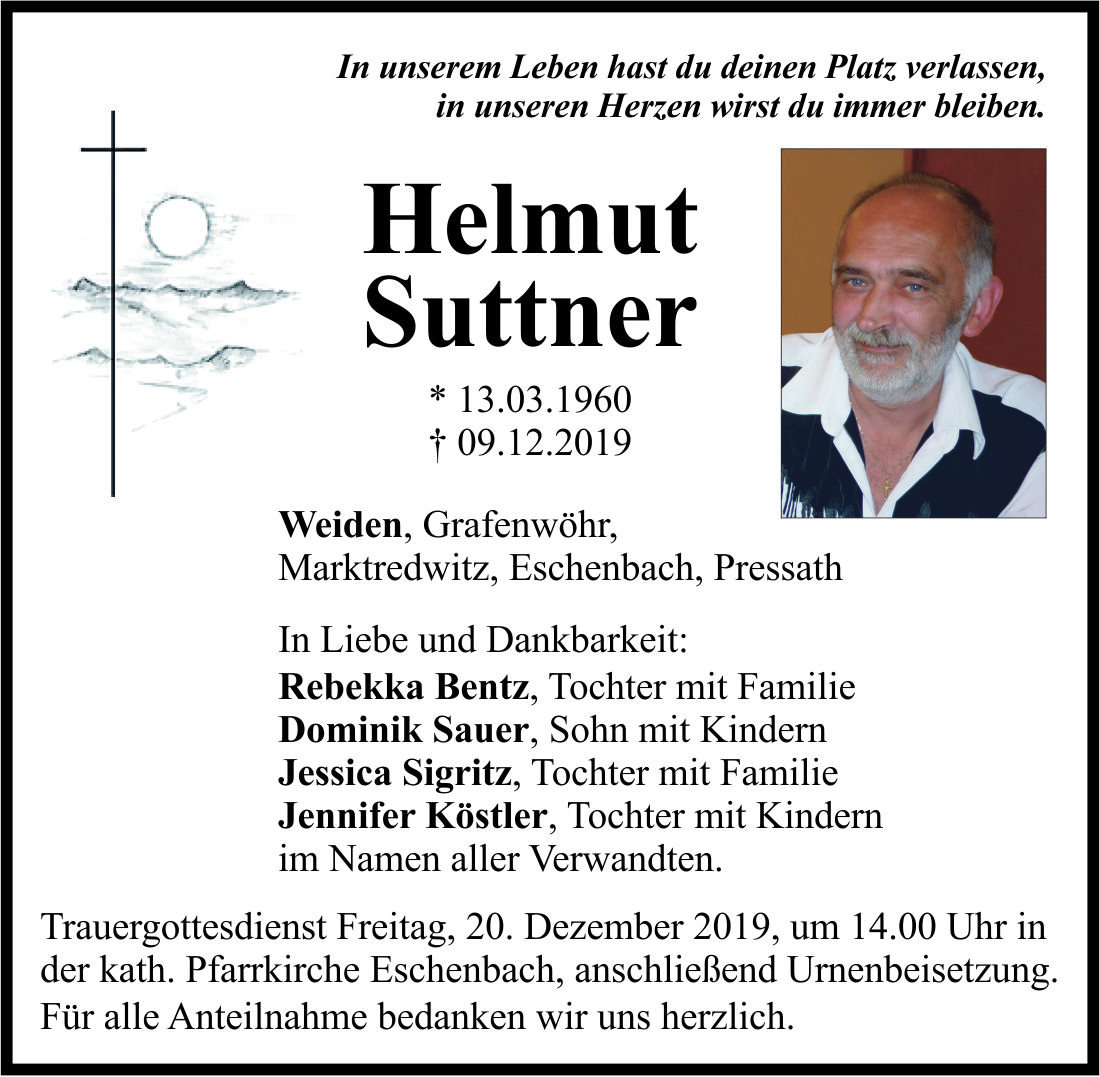 Traueranzeige Helmut Suttner, Weiden