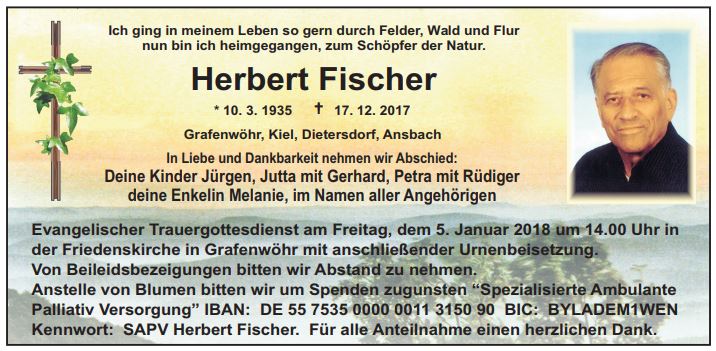 Traueranzeige Herbert Fischer Grafenwöhr
