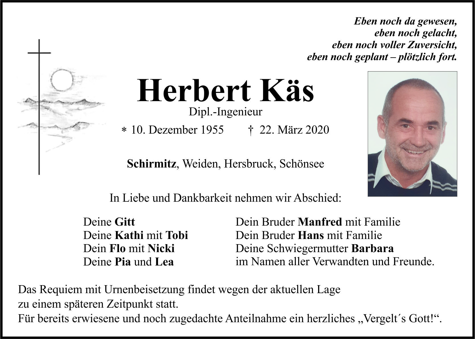 Traueranzeige Herbert Käs, Schirmitz