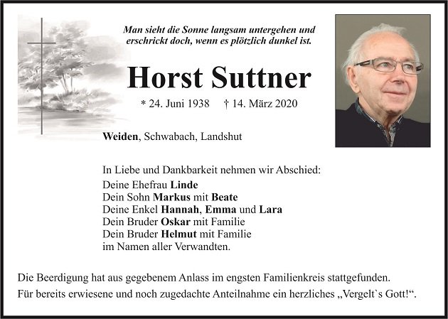 Traueranzeige Horst Suttner Weiden