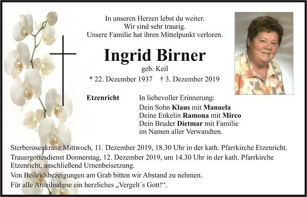 Traueranzeige Ingrid Birner Etzenricht