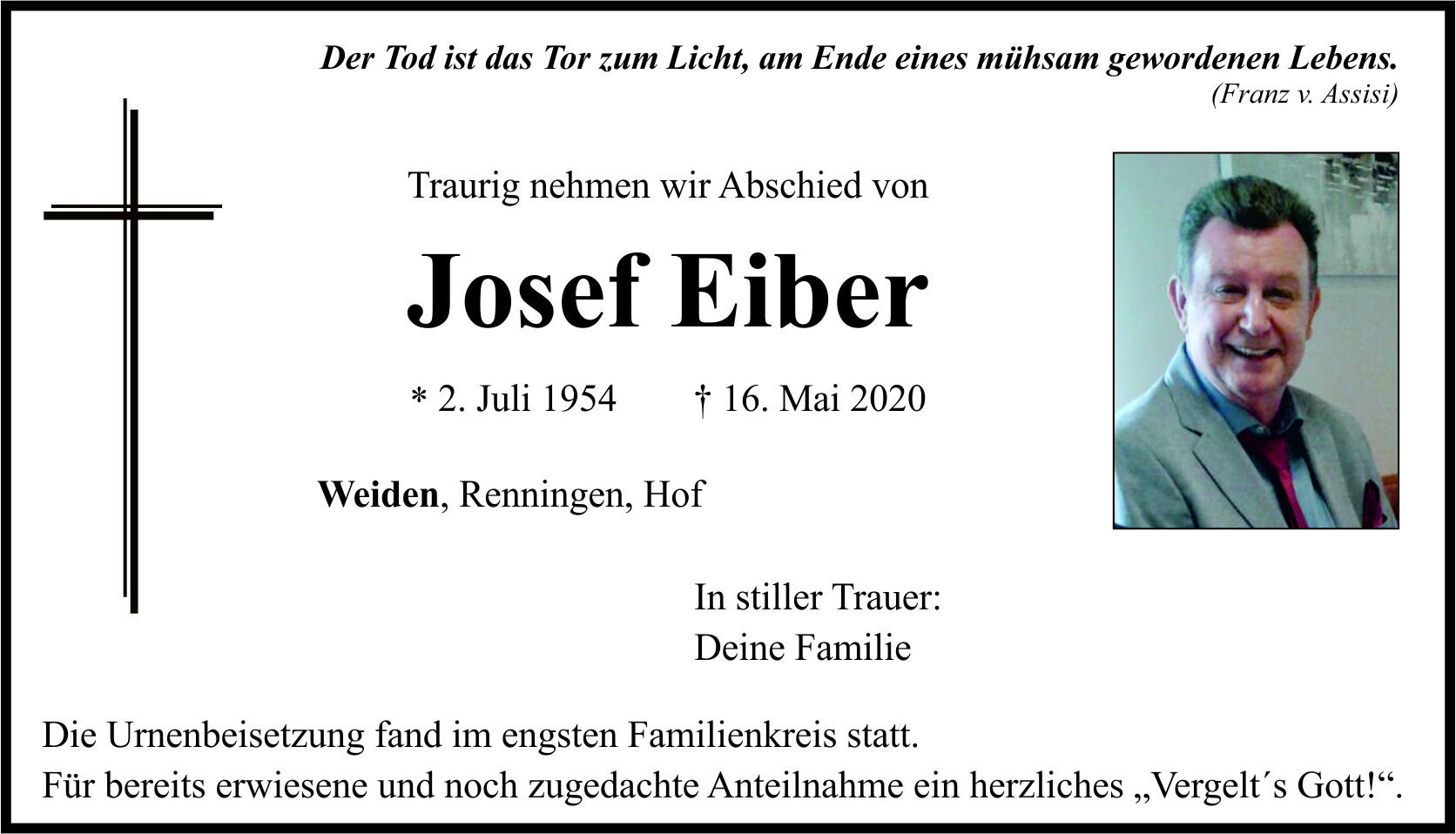 Traueranzeige Josef Eiber