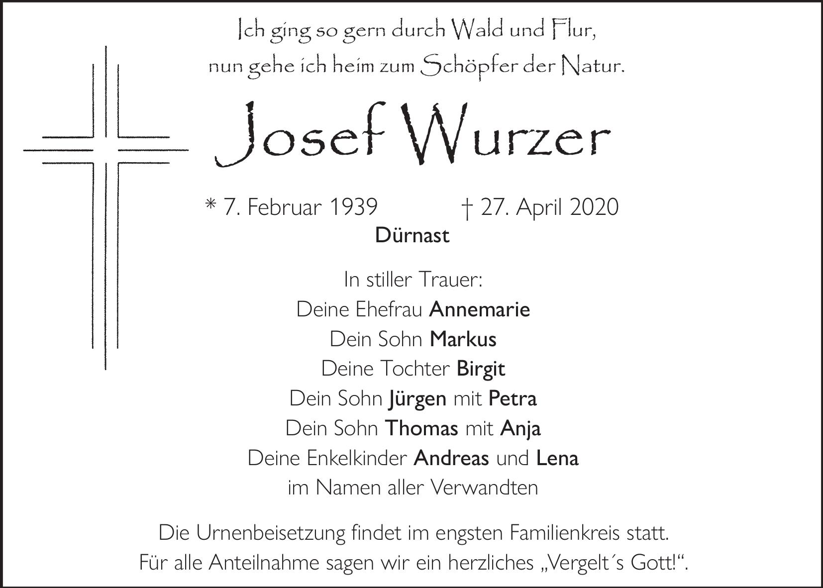 Traueranzeige Josef Wurzer