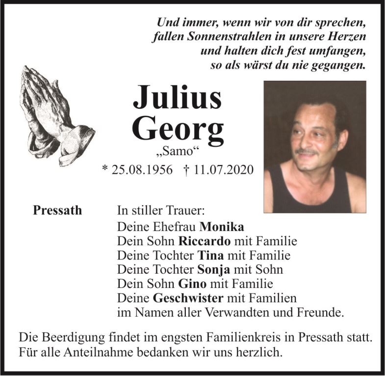 Traueranzeige Julius Georg, Pressath