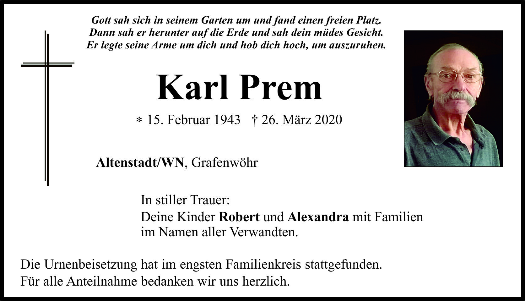 Traueranzeige Karl Prem