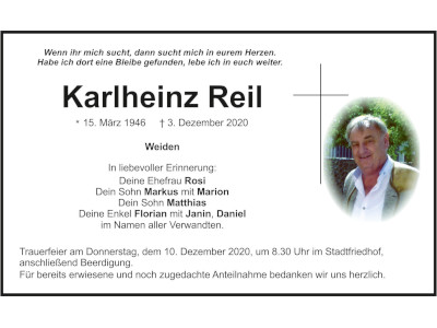 Traueranzeige Karlheinz Reil, Weiden