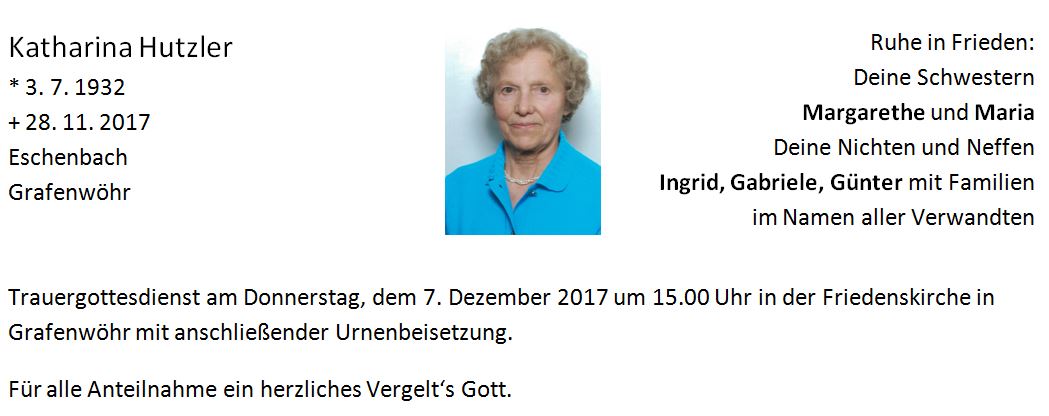 Traueranzeige Katharina Hutzler Eschenbach2