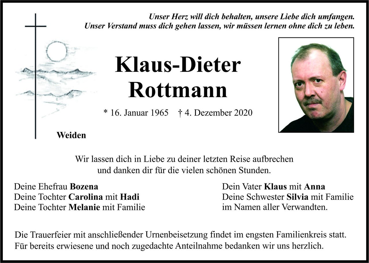 Traueranzeige Klaus-Dieter-Rottmann, Weiden