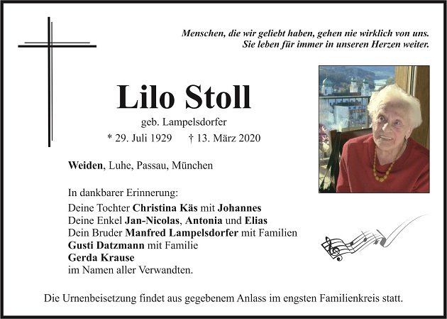 Traueranzeige Lilo Stoll Weiden