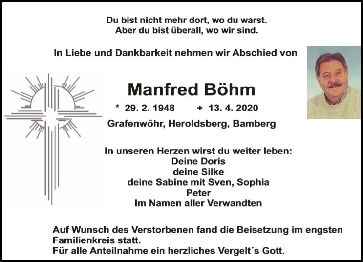 Traueranzeige Manfred Böhm