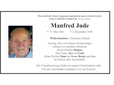 Traueranzeige Manfred Jude, Weiherhammer