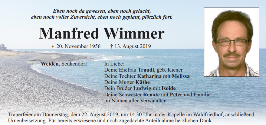 Traueranzeige Manfred Wimmer 1, Weiden
