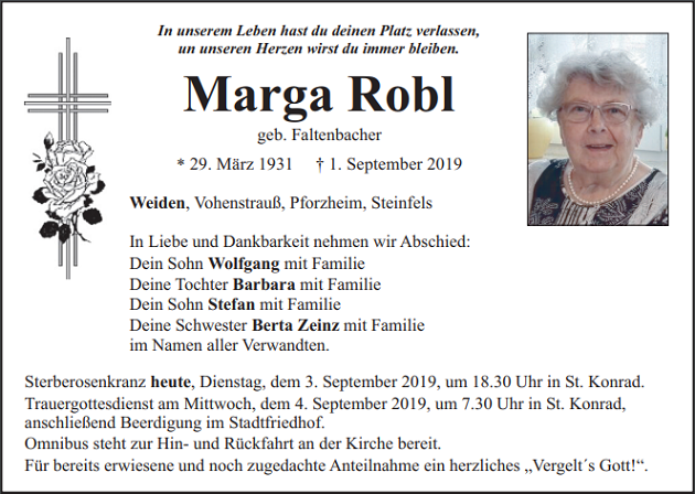 Traueranzeige Marga Robl Weiden