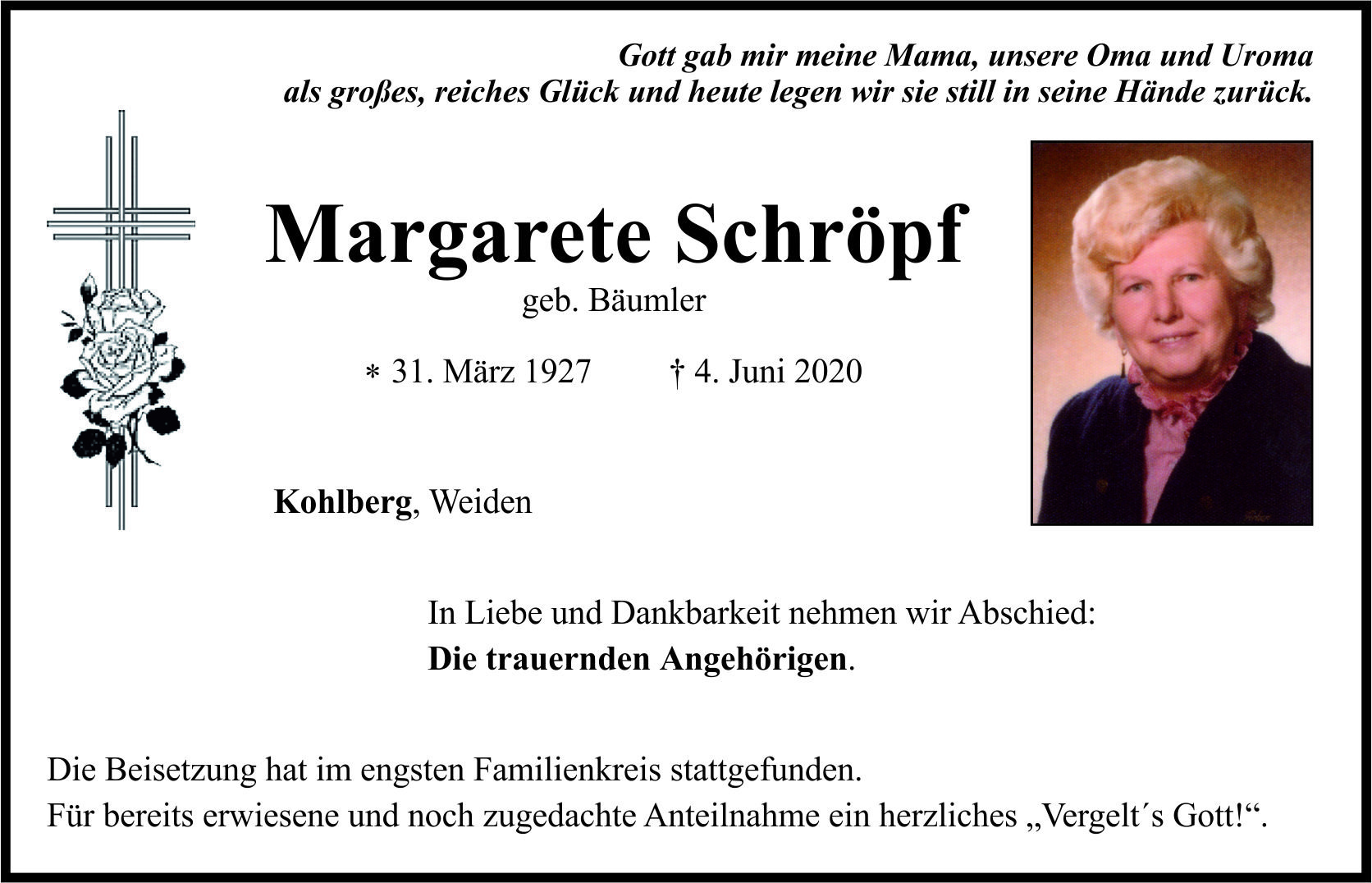 Traueranzeige Margarete Schröpf