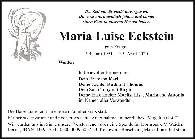 Traueranzeige Maria Luise Eckstein Weiden