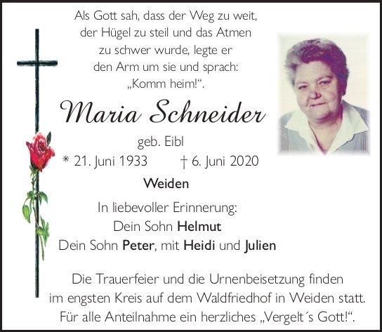 Traueranzeige Maria Schneider