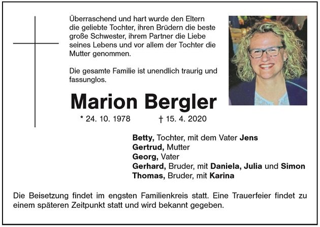 Traueranzeige Marion Bergler Weiden