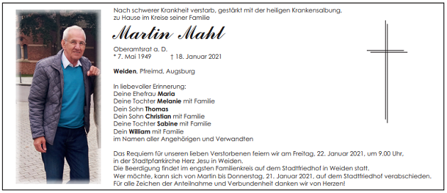 Traueranzeige Martin Mahl Weiden