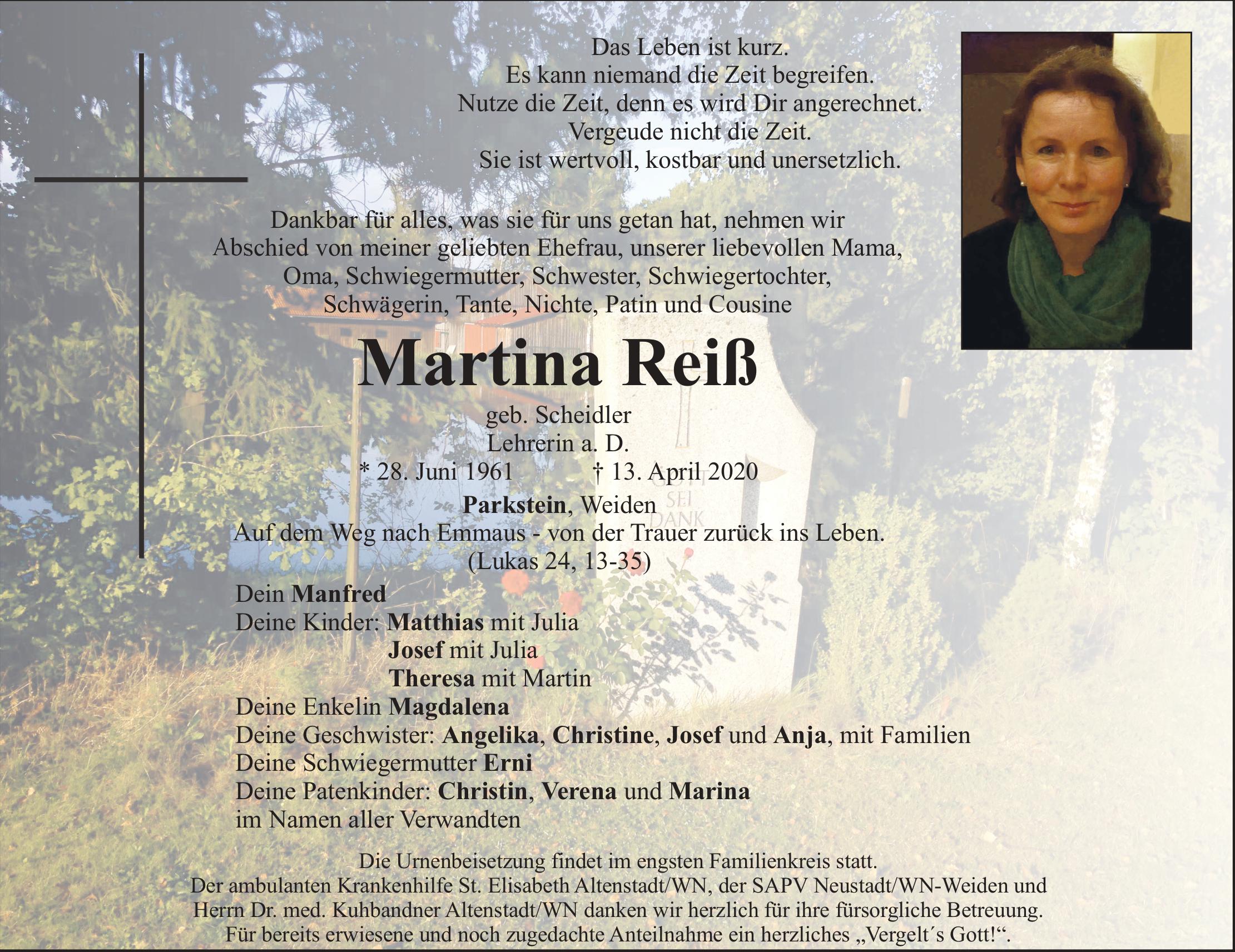 Traueranzeige Martina Reiß