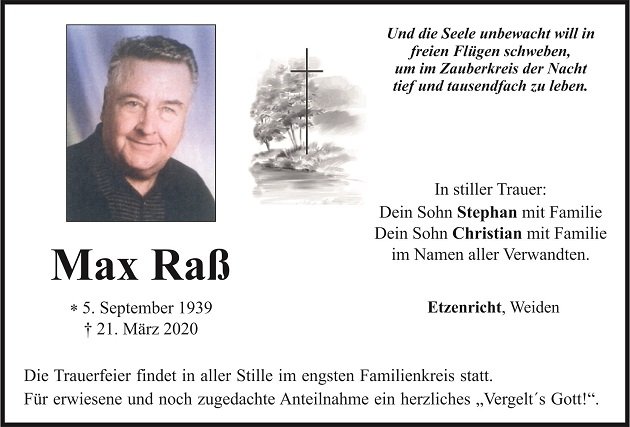Traueranzeige Max Raß Etzenricht
