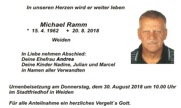Traueranzeige Michael Ramm, Weiden