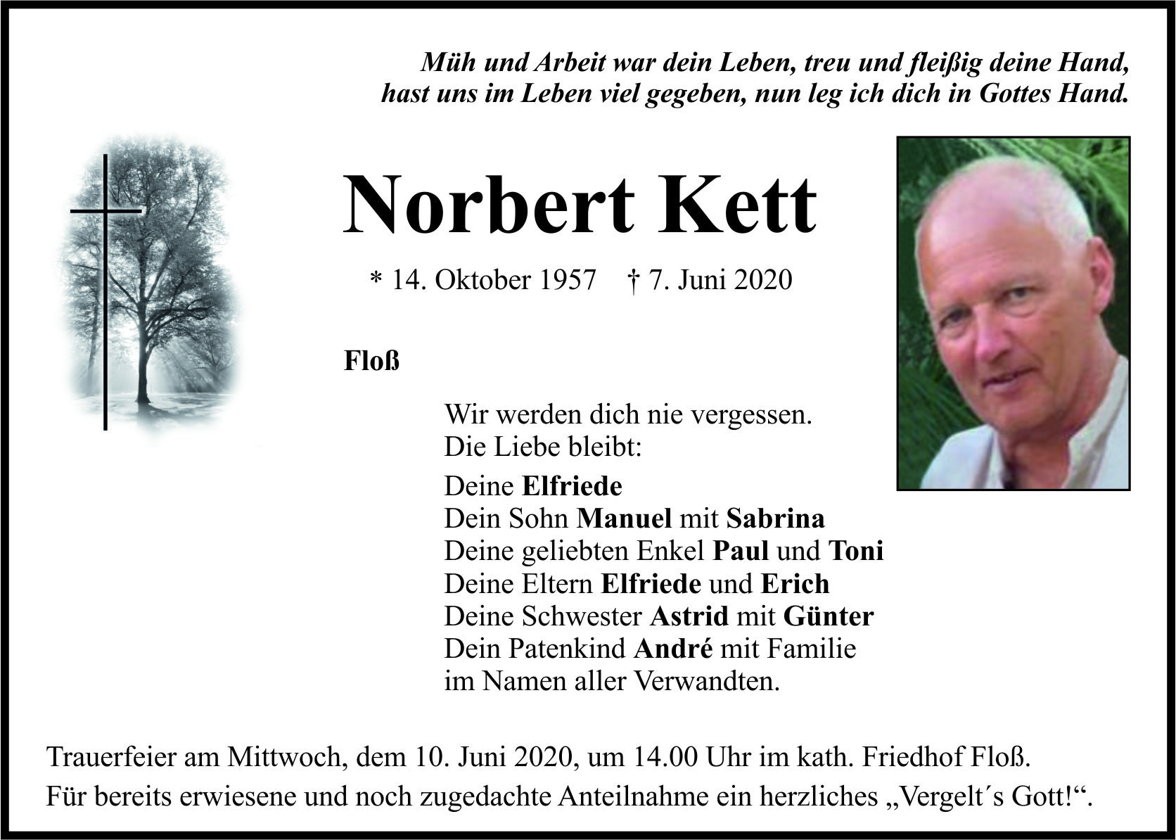 Traueranzeige Norbert Kett