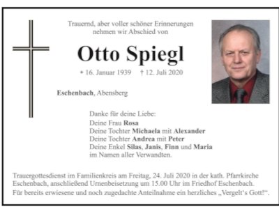 Traueranzeige Otto Spiegl, Eschenbach