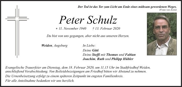 Traueranzeige Peter Schulz Weiden