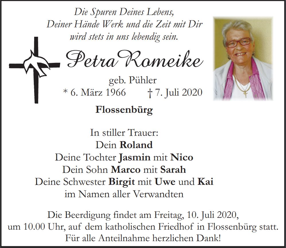 Traueranzeige Petra Romeike, Flossenbürg