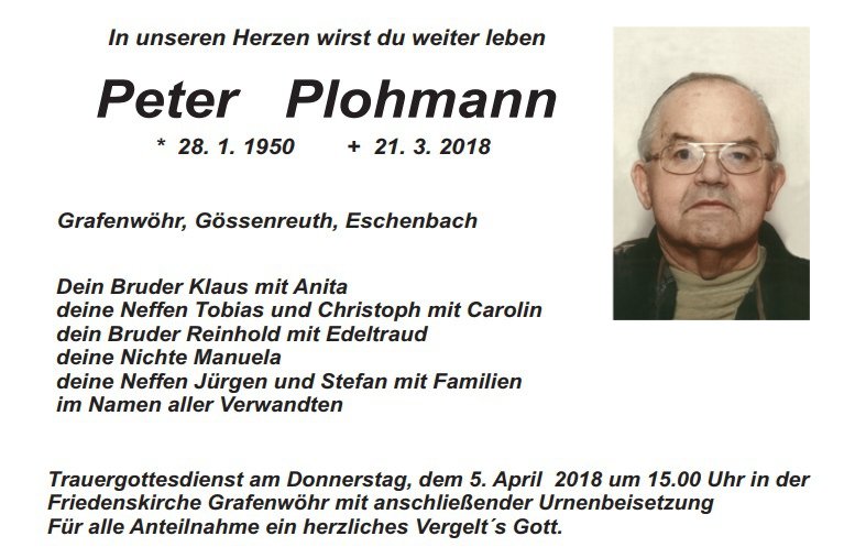 Traueranzeige Plohmann Grafenwöhr