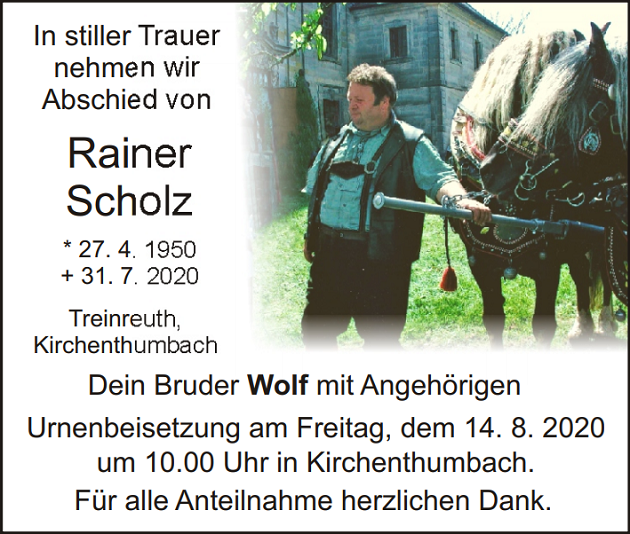 Traueranzeige Rainer Scholz Treinreuth